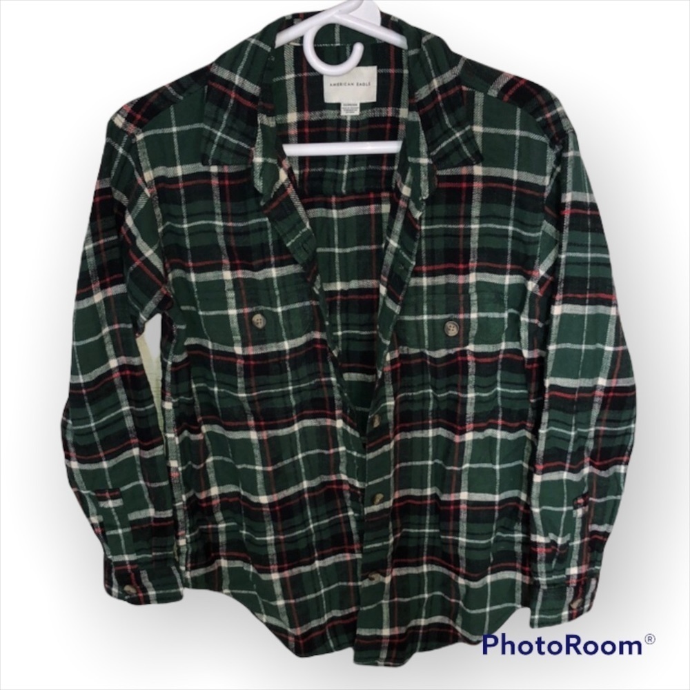 American Eagle red green and white flannel fall or winter style size XS soft​​ - Picture 2 of 6